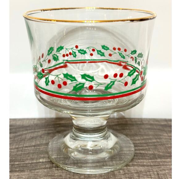 Arby's Holly Berry Vintage Gold Rim Footed Swirl Dessert Cups-Set of 6 - Picture 2 of 3